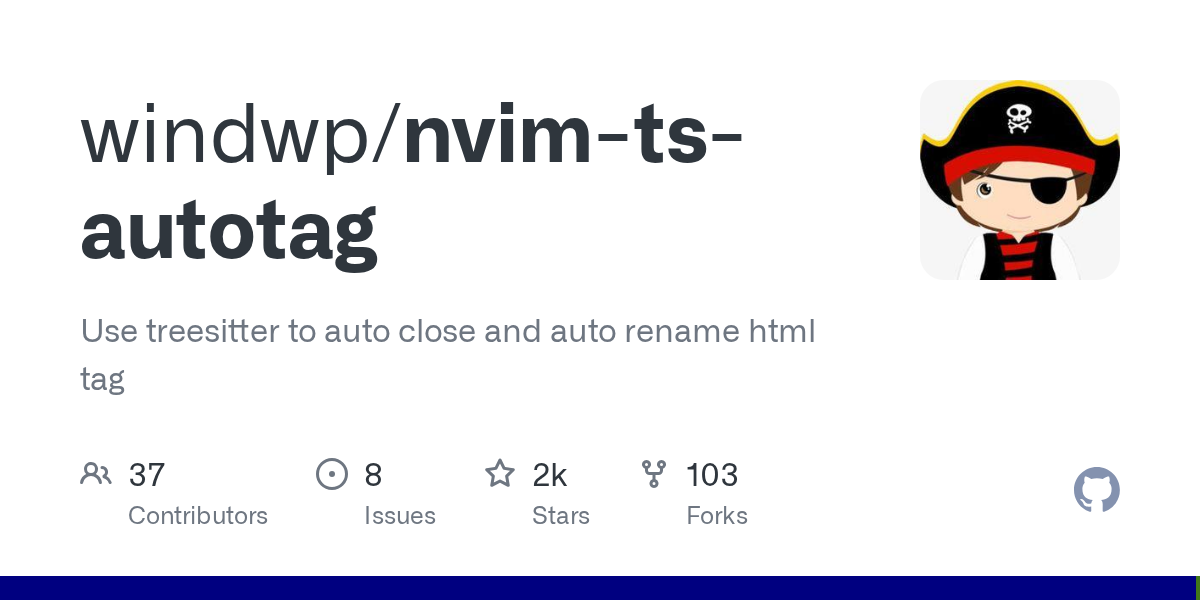 GitHub - windwp/nvim-ts-autotag: Use treesitter to auto close and auto rename html tag