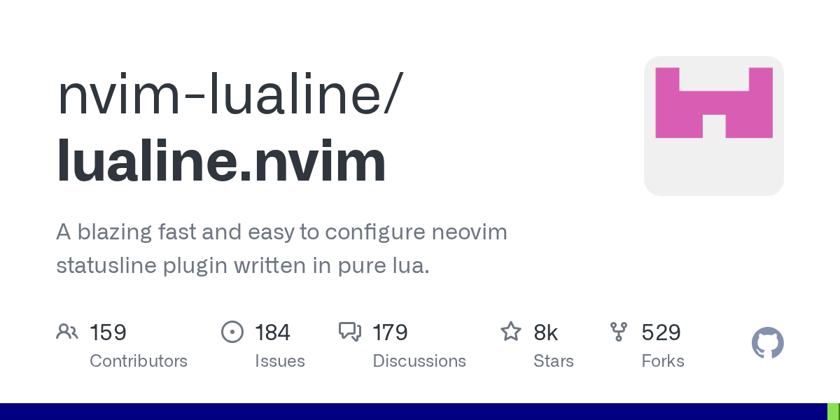 GitHub - nvim-lualine/lualine.nvim: A blazing fast and easy to configure neovim statusline plugin written in pure lua.